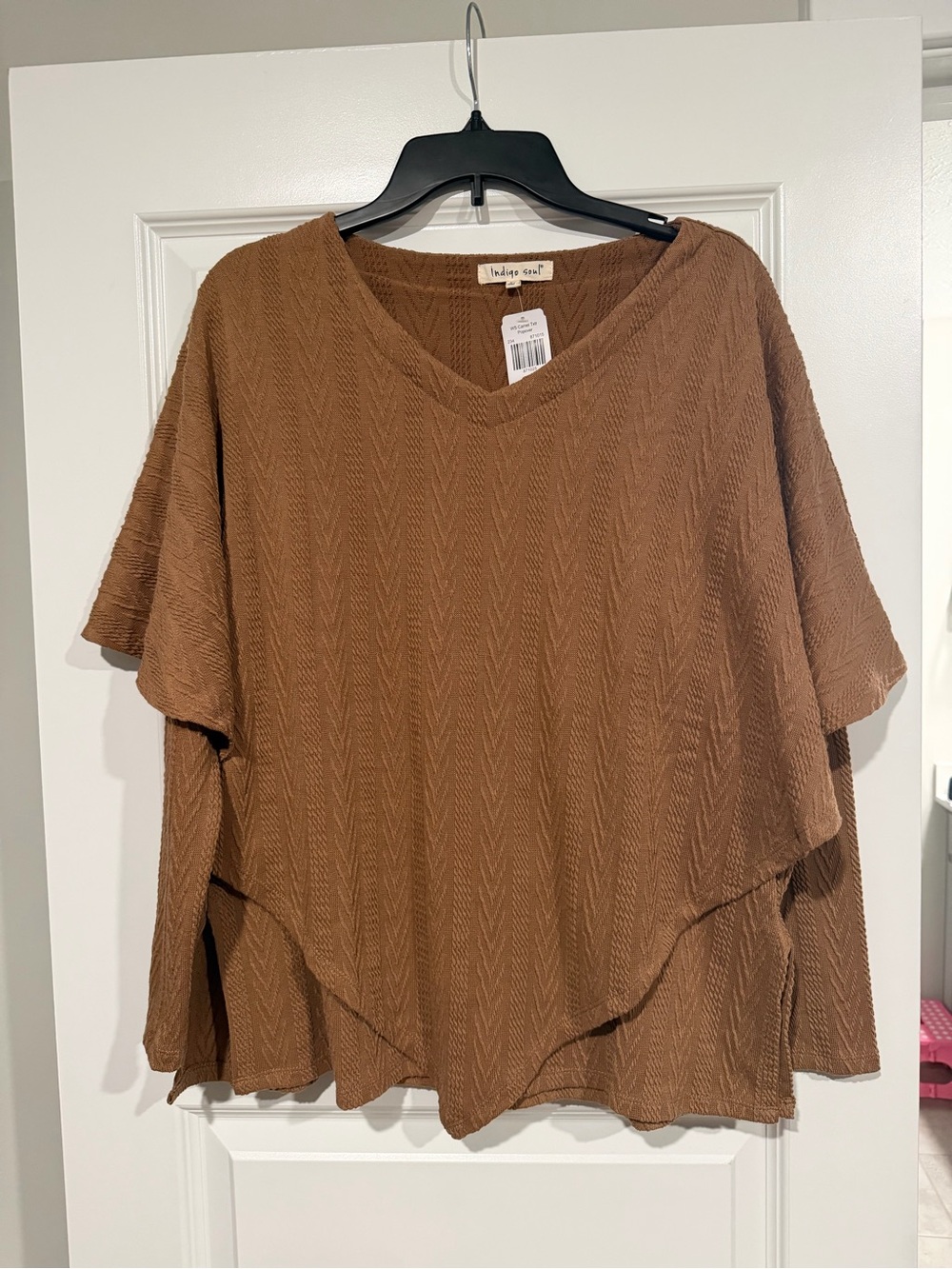 Indigo Soul Brown Textured V-Neck Layered Poncho Tunic Top Size Large